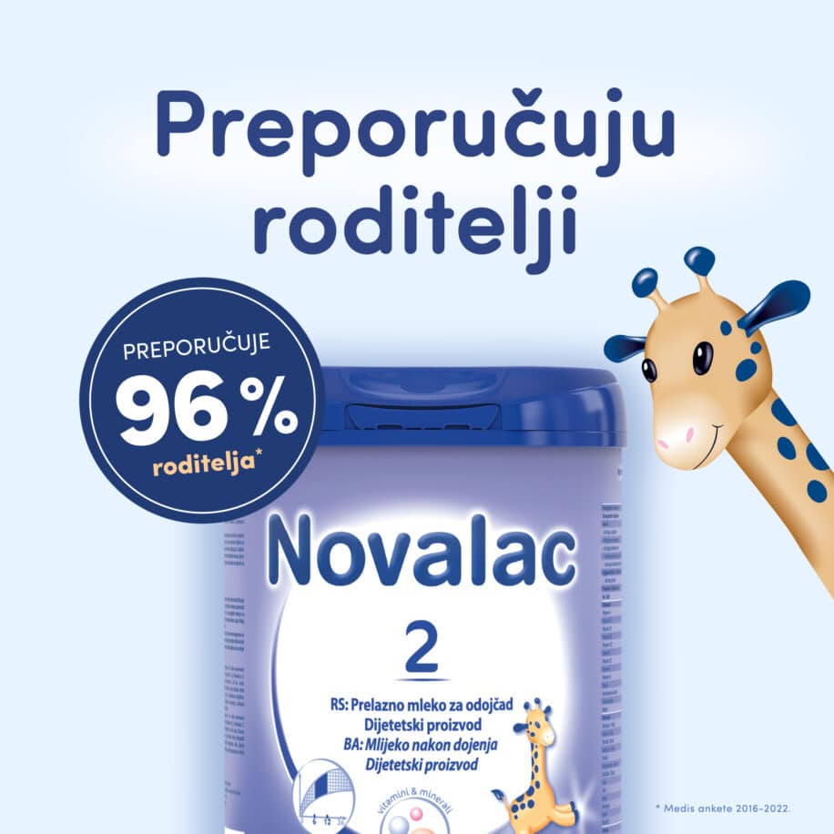 Novalac 2, prelazna mlečna formula za odojčad, 800 g, prilagođena je za ishranu odojčadi starije od 6 meseci.