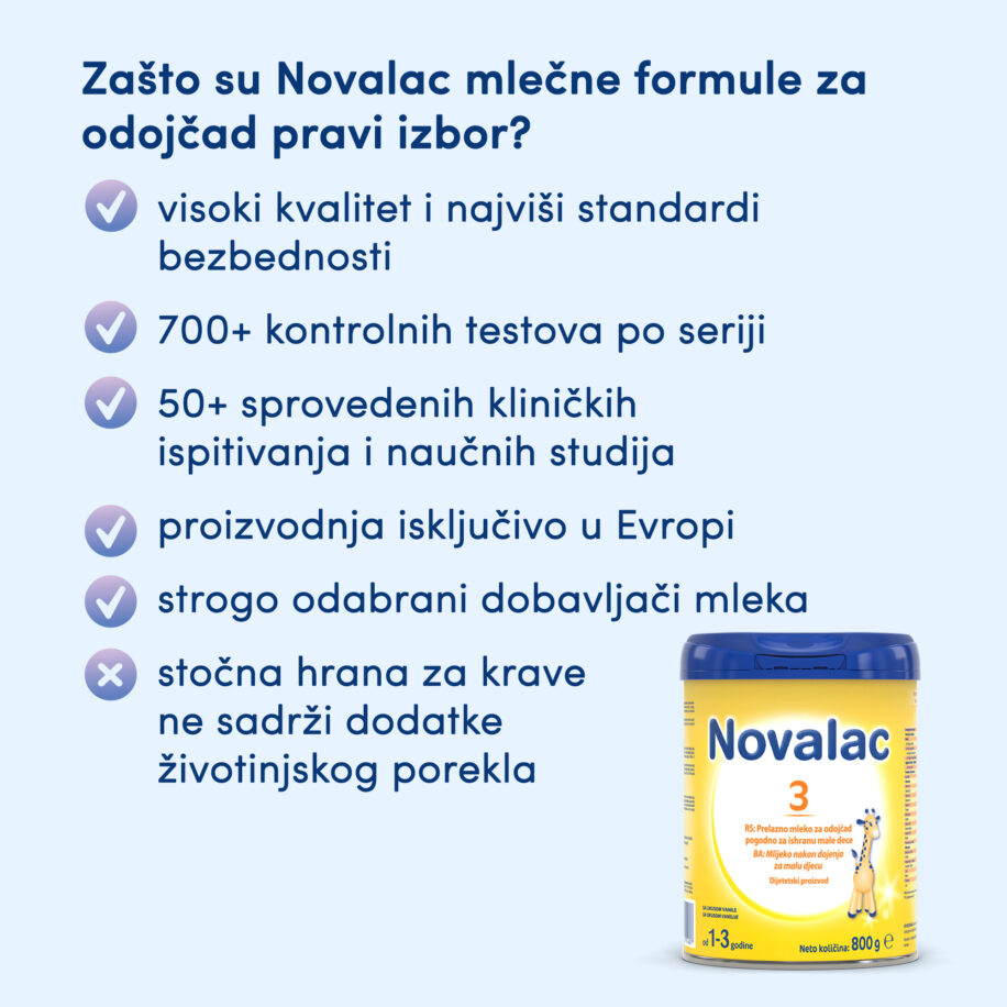 Novalac 3 je deo velike grupe proizvoda posebno prilagođenih bebama sa pažljivo odabranim sastojcima i kontrolisanim kvalitetom.